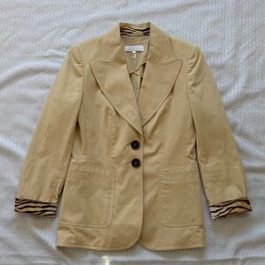 Escada Tan Blazer with Animal Print Details